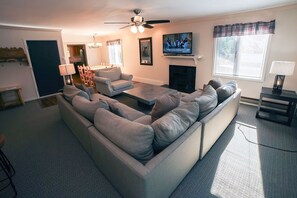 TV, fireplace, DVD player, video library