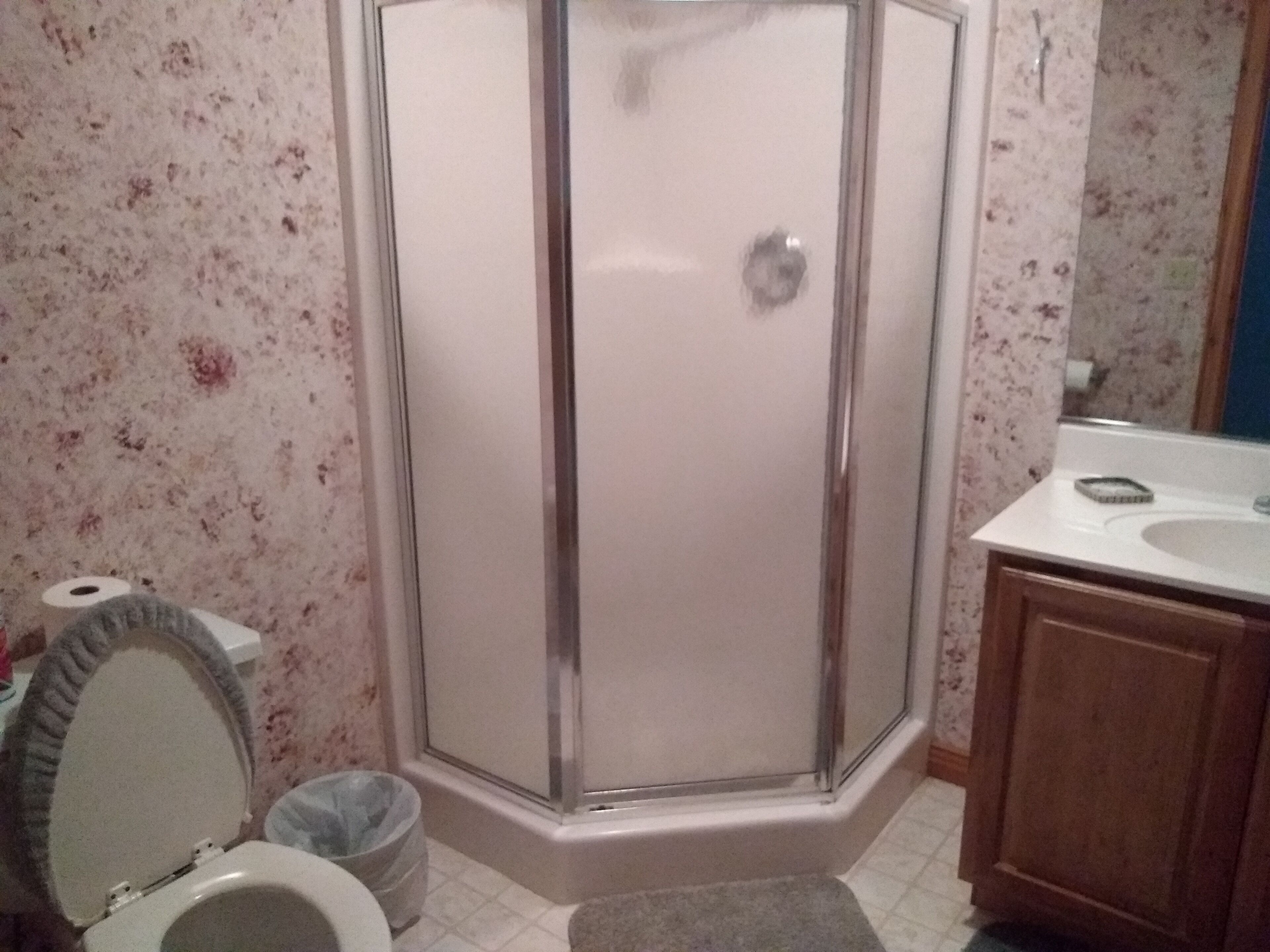 Combined shower/tub, hair dryer, towels, soap