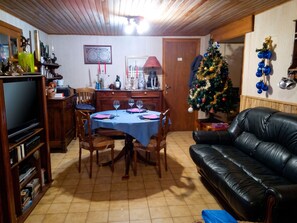 Una televisión, una chimenea, un reproductor de DVD