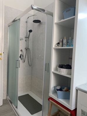 Ducha, secador de pelo, bidé y toallas