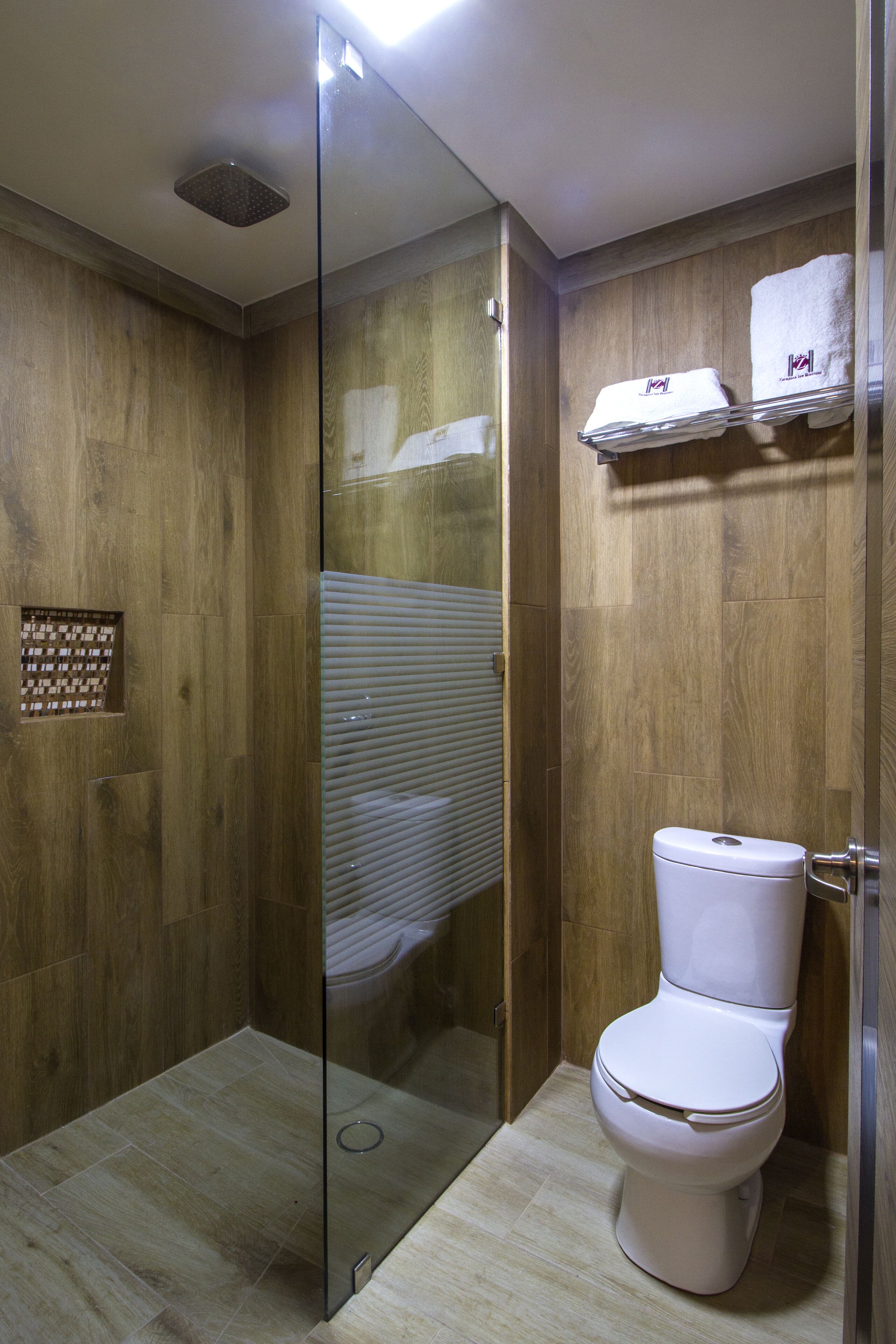 shower, rainfall showerhead, towels