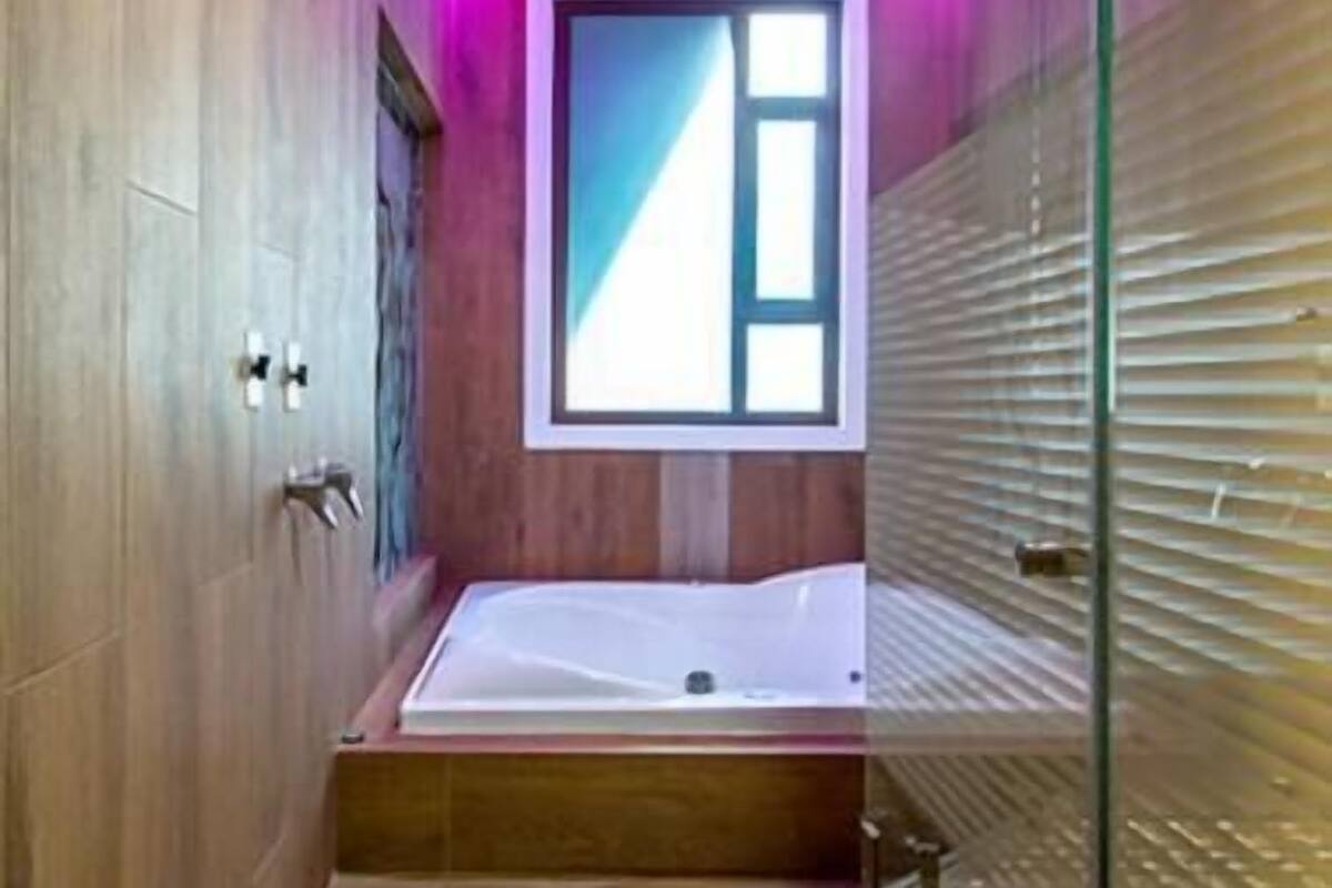 shower, rainfall showerhead, towels