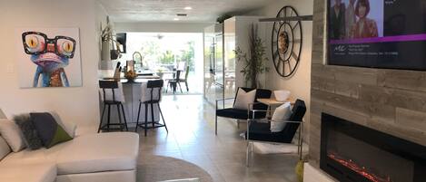 Smart TV, fireplace, printers