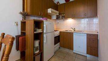 冷蔵庫、電子レンジ、オーブン、コンロ