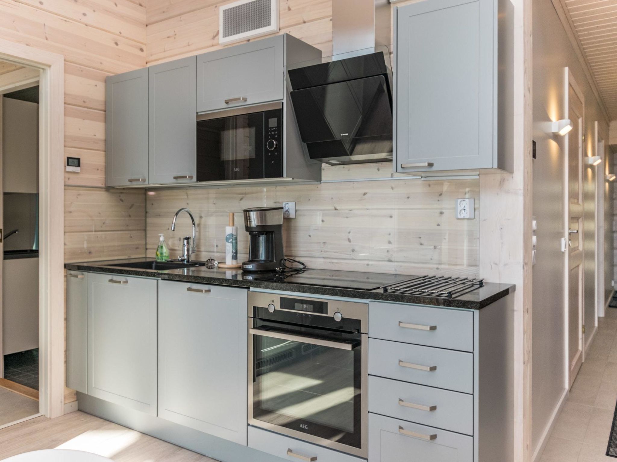 Fridge, microwave, dishwasher, cookware/dishes/utensils