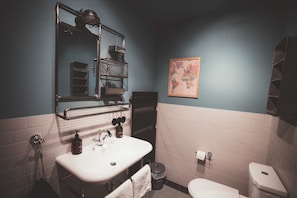 Douche, séchoir à cheveux, serviettes fournies, savon