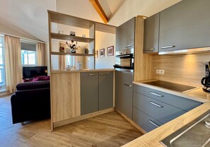 Fridge, microwave, oven, dishwasher