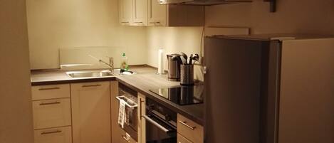 Frigorífico, microondas, horno y placa de cocina