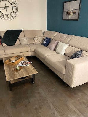 TV, fireplace, table football, toys
