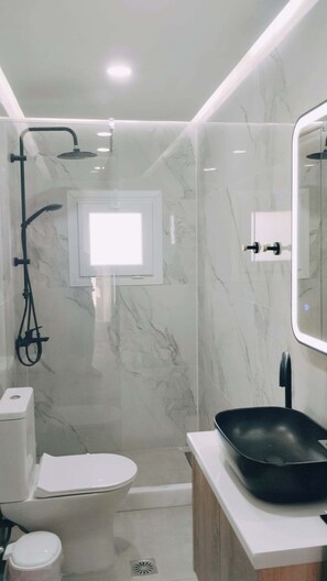 Sèche-cheveux, serviettes fournies, savon, papier toilette