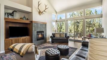 Smart TV, fireplace, DVD player, stereo