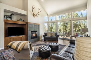 Smart TV, fireplace, DVD player, stereo