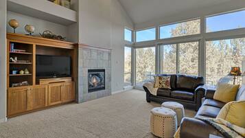 TV connectée, cheminée, lecteur de DVD, chaßne hi-fi