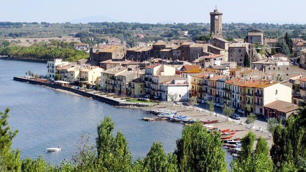 A coastal town with historic buildings, a prominent tower, and a marina with boats. - Lovely apartment in villa for 4 guests with WIFI, pool, TV, patio and pets allowed (Capraccia)