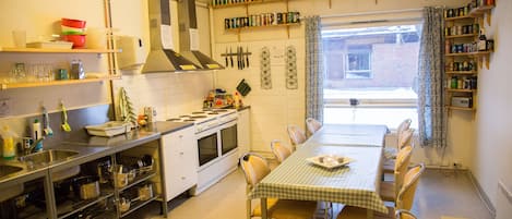 Fridge, microwave, highchair, cookware/dishes/utensils
