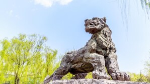 A large rock sculpture of a lion in an outdoor setting. - Jinjiang Inn (Beijing)
