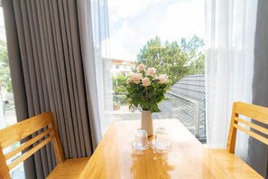 Enjoy a romantic dinner for two in this intimate dining space with a beautiful view.