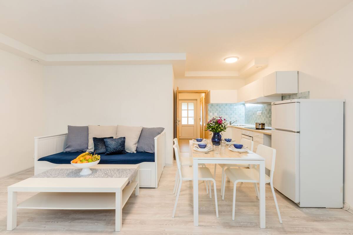 Comfort Apartment | Living area | 43-inch LED TV with digital channels, TV