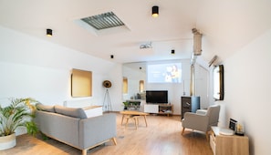 Smart-TV, Kamin, DVD-Player, BĂŒcher