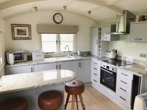 Apartment (1 Bedroom) | Private kitchen | Fridge, microwave, oven, coffee/tea maker - 5 Luxury Shepherds Hut Mobile Home (Tavistock)