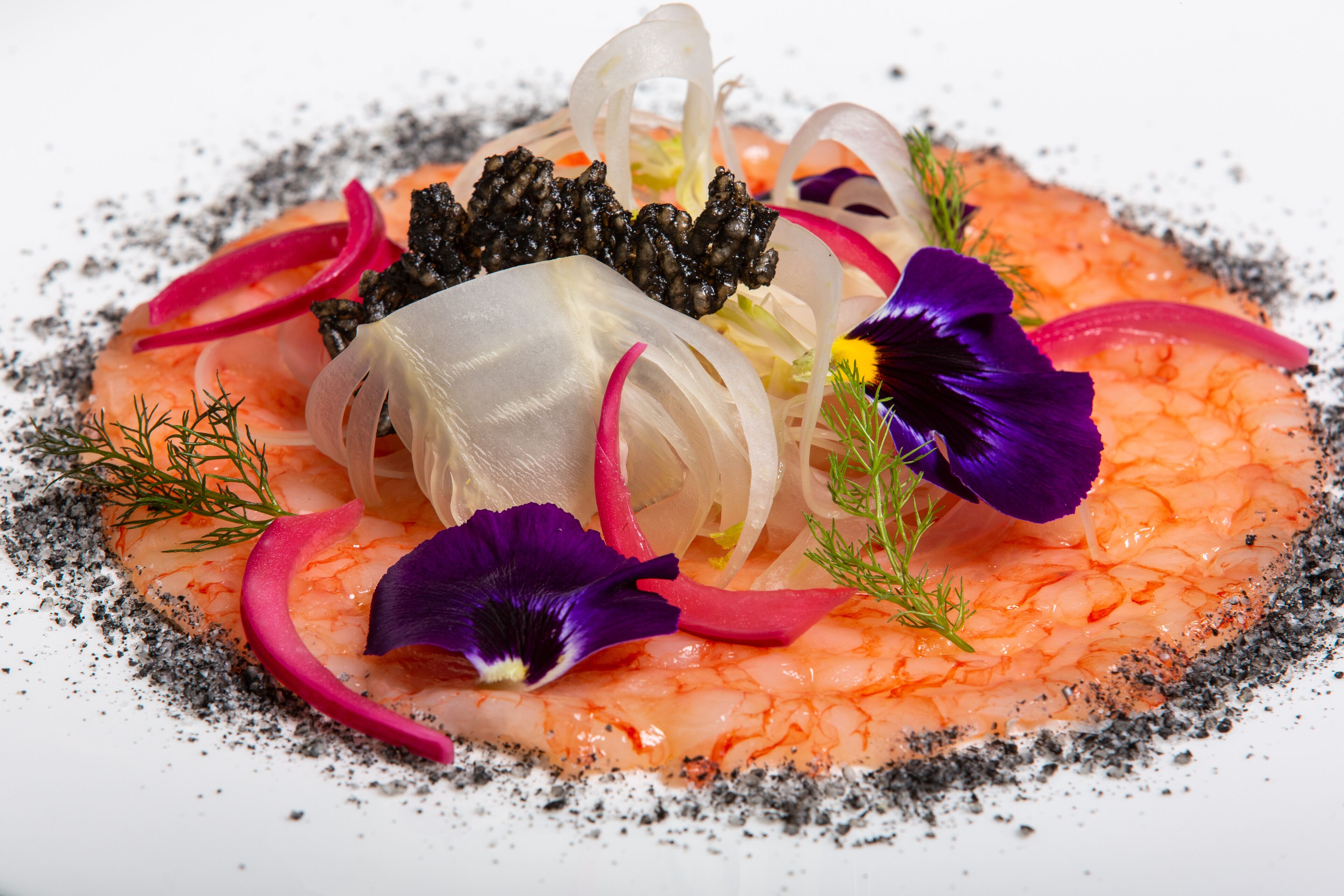Un plato de salmón, verduras y guarniciones.