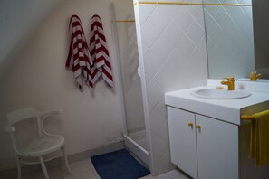 Combined shower/tub, hair dryer