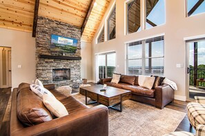 Smart TV, fireplace, video games, DVD player