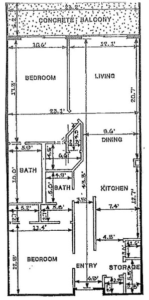A floor plan with labeled rooms including a bedroom, living room, dining area, kitchen, and bathroom. - The Palms 502 - Palm Paradise (Fort Walton Beach)
