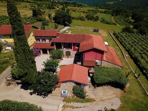 A large, red-roofed building with a stone facade, surrounded by lush greenery and vineyards. - Apartament "Pomigranaj" for 4 person (Marezige)