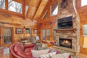 Fernseher, Kamin, DVD-Player, Bücher