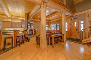 TV, fireplace, foosball