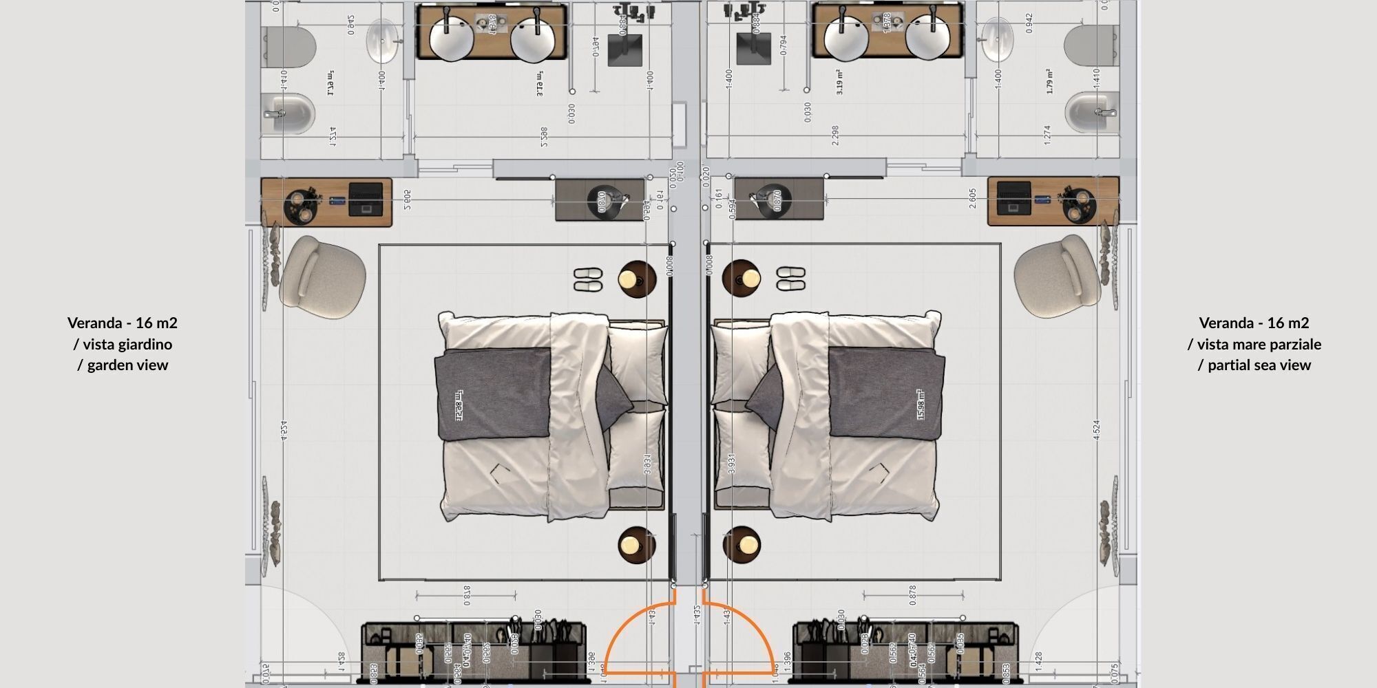 Suite Premium, patio, vista mare parziale | Piantina