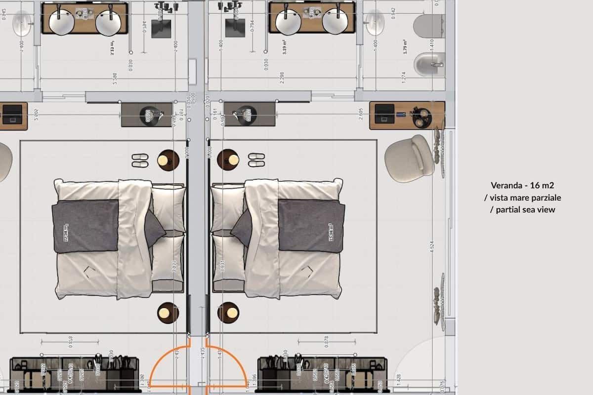 Suite Premium, patio, vista mare parziale | Piantina