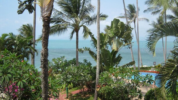 A tropical resort with palm trees, a pool, and a view of the ocean. - 4 Bedroom Villa 4 SDV025-By Samui Dream Villas (Koh Samui)