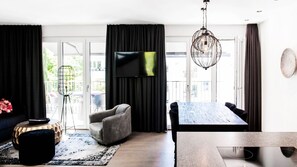 Luxury Penthouse, 1 King Bed with Sofa bed, Terrace | Living area | 43-inch Smart TV with digital channels, TV, heated floors