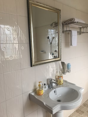 Shower, slippers, towels