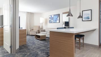 1 bedroom, desk, laptop workspace, blackout curtains