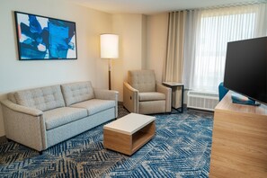 1 bedroom, desk, laptop workspace, blackout curtains