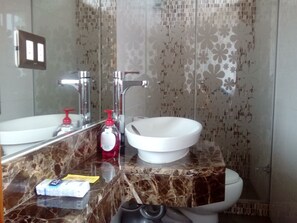 Shower, rainfall showerhead, free toiletries, hair dryer - Hospedaje La Anita (Lima)