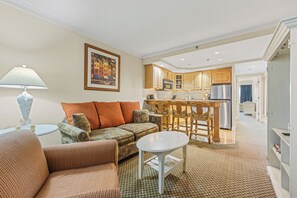 Huoneisto, 1 suuri parisänky ja vuodesohva | Oleskelualue | 36–tuumainen taulutelevisio, jossa kaapelikanavat