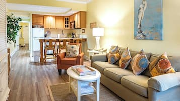 Apartament, 1 llit de matrimoni gran i sofà llit | Sala d'estar | Televisor de pantalla plana de 36 polzades amb canals per cable