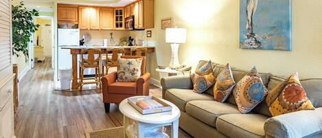 Apartment, 1 King Bed with Sofa bed | Living room | 36-inch flat-screen TV with cable channels, TV