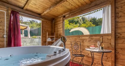 Detached villa with outdoor hot tub, swimming pool and lawn