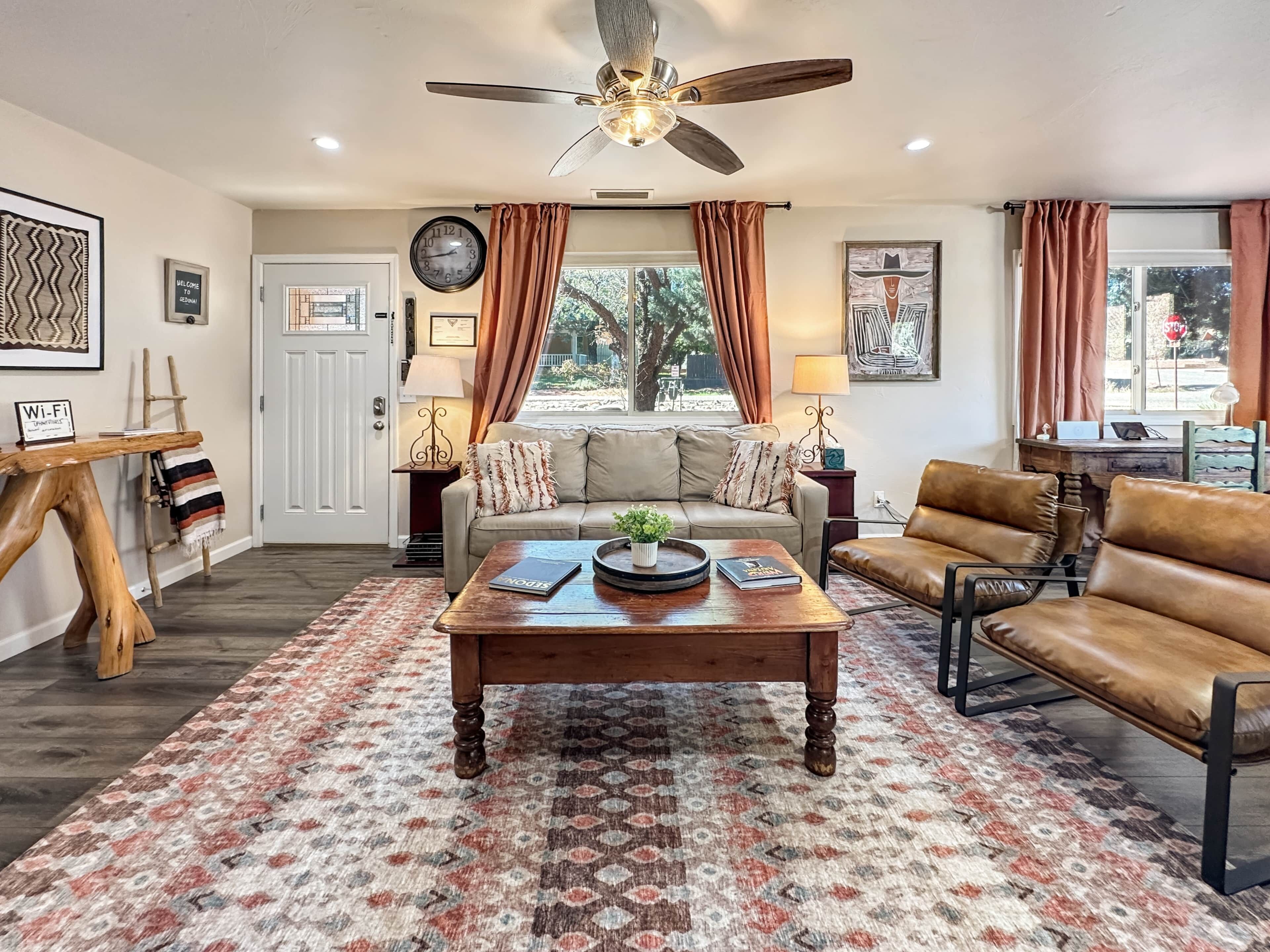 TV, fireplace, books