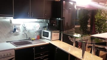 Fridge, microwave, oven, coffee/tea maker