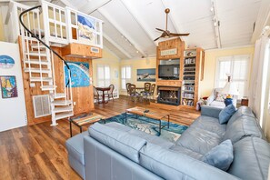 TV, fireplace, DVD player, stereo