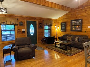 Smart TV, fireplace, video games, DVD player