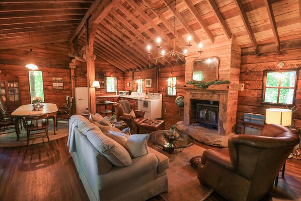 Smart TV, fireplace, DVD player, books