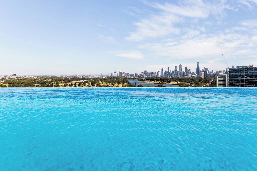 A rooftop pool, a heated pool