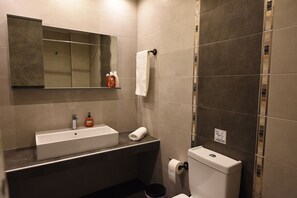 Ensemble douche/baignoire, sèche-cheveux, serviettes fournies, savon